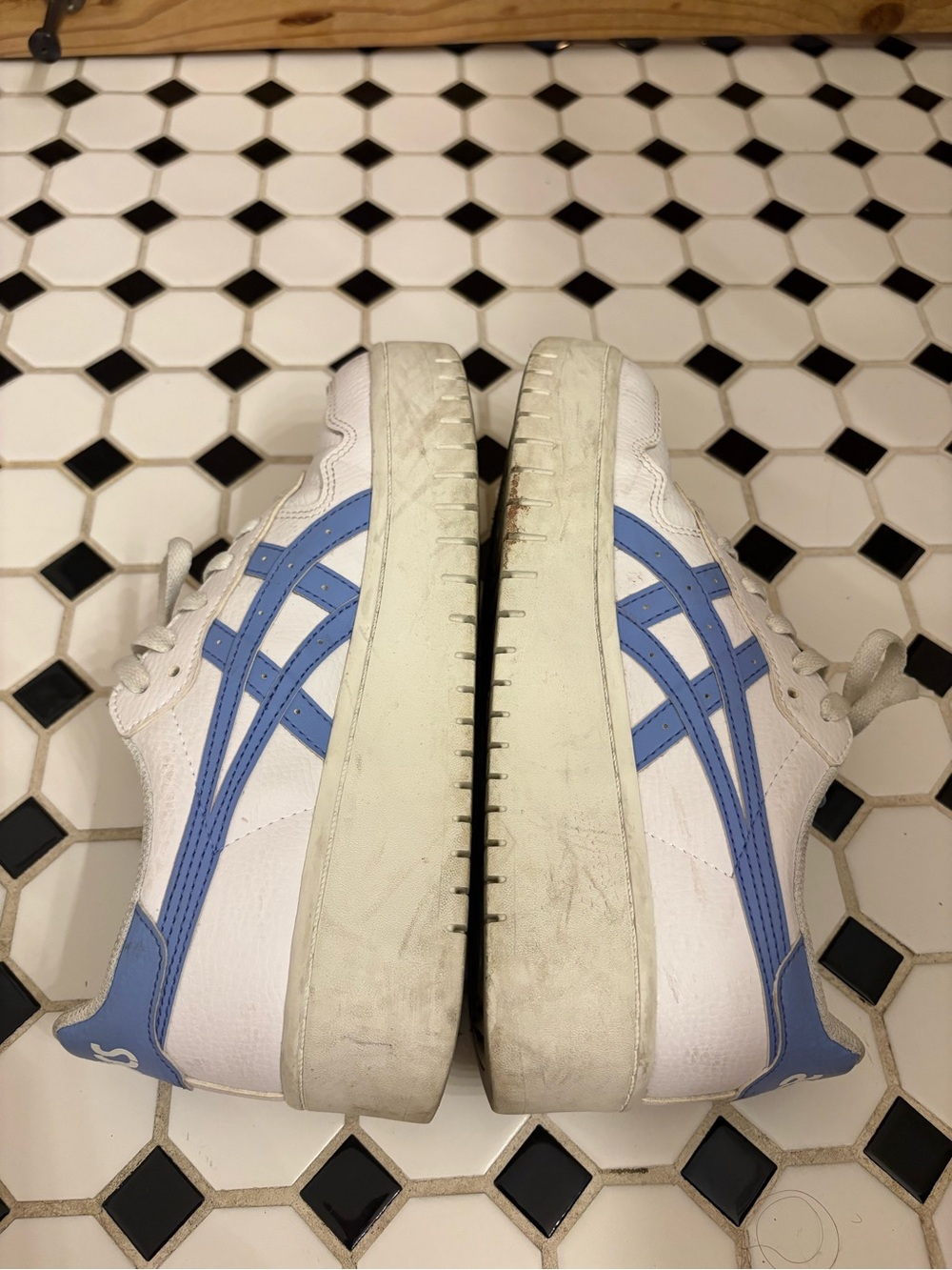 Asics White Sneakers with Light Blue Accents Size 8
